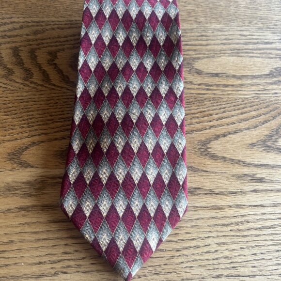 J.Z. Richards Nordstrom Green Red Gold All Silk Necktie  Tie Diamond Pattern USA - Picture 1 of 5